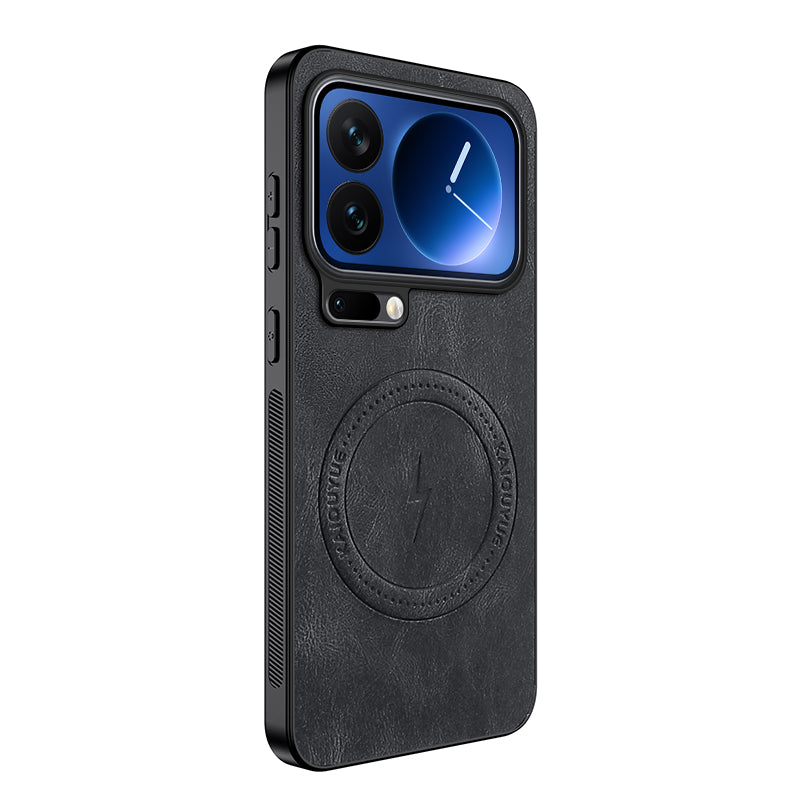 For Xiaomi 17 Pro Max Magnetic Case WANLONFENG SD1 Series Nappa Texture PC TPU Phone Cover - Black