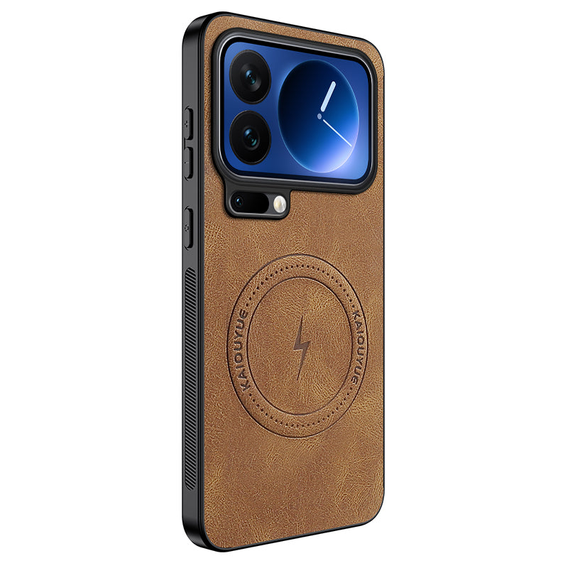 For Xiaomi 17 Pro Max Magnetic Case WANLONFENG SD1 Series Nappa Texture PC TPU Phone Cover - Brown