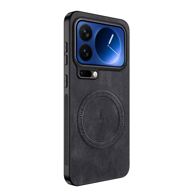 For Xiaomi 17 Pro Magnetic Case WANLONFENG SD1 Series Nappa Texture PC TPU Phone Cover - Black