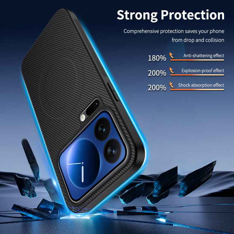 For Xiaomi 17 Pro Magnetic Case WANLONFENG TQ Series Carbon Fiber Texture PC TPU Phone Cover - Sapphire