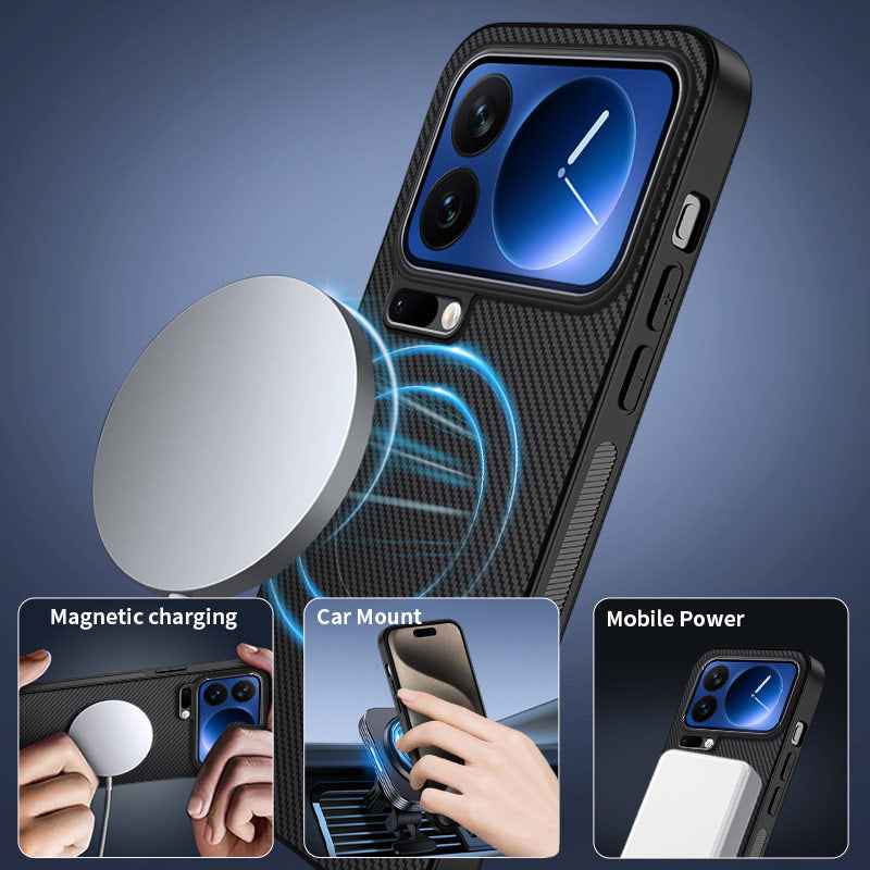 For Xiaomi 17 Pro Magnetic Case WANLONFENG TQ Series Carbon Fiber Texture PC TPU Phone Cover - Sapphire