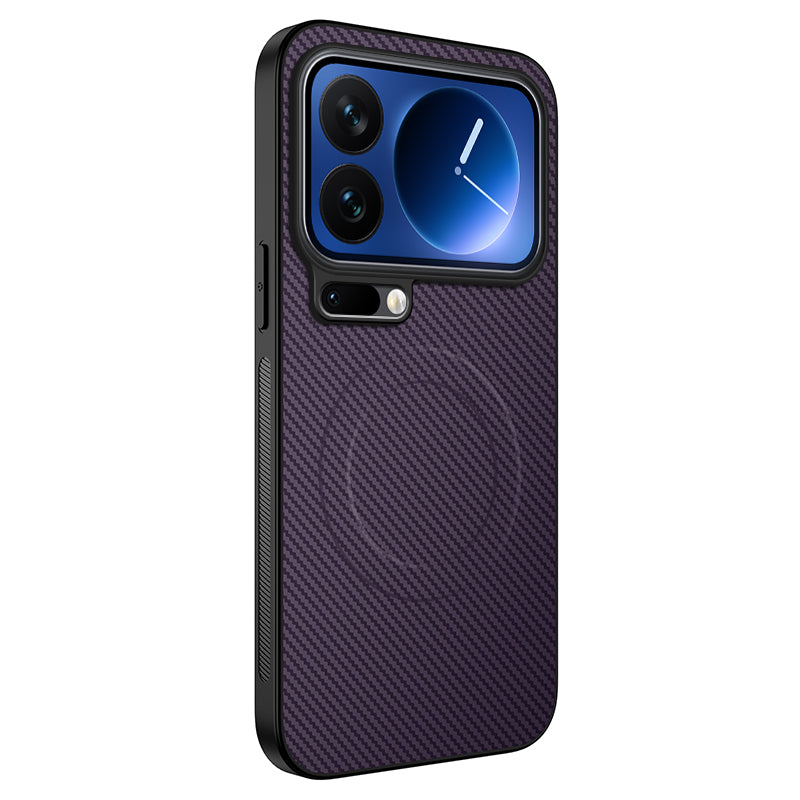 For Xiaomi 17 Pro Max Magnetic Case WANLONFENG TQ Series Carbon Fiber Texture PC TPU Phone Cover - Purple