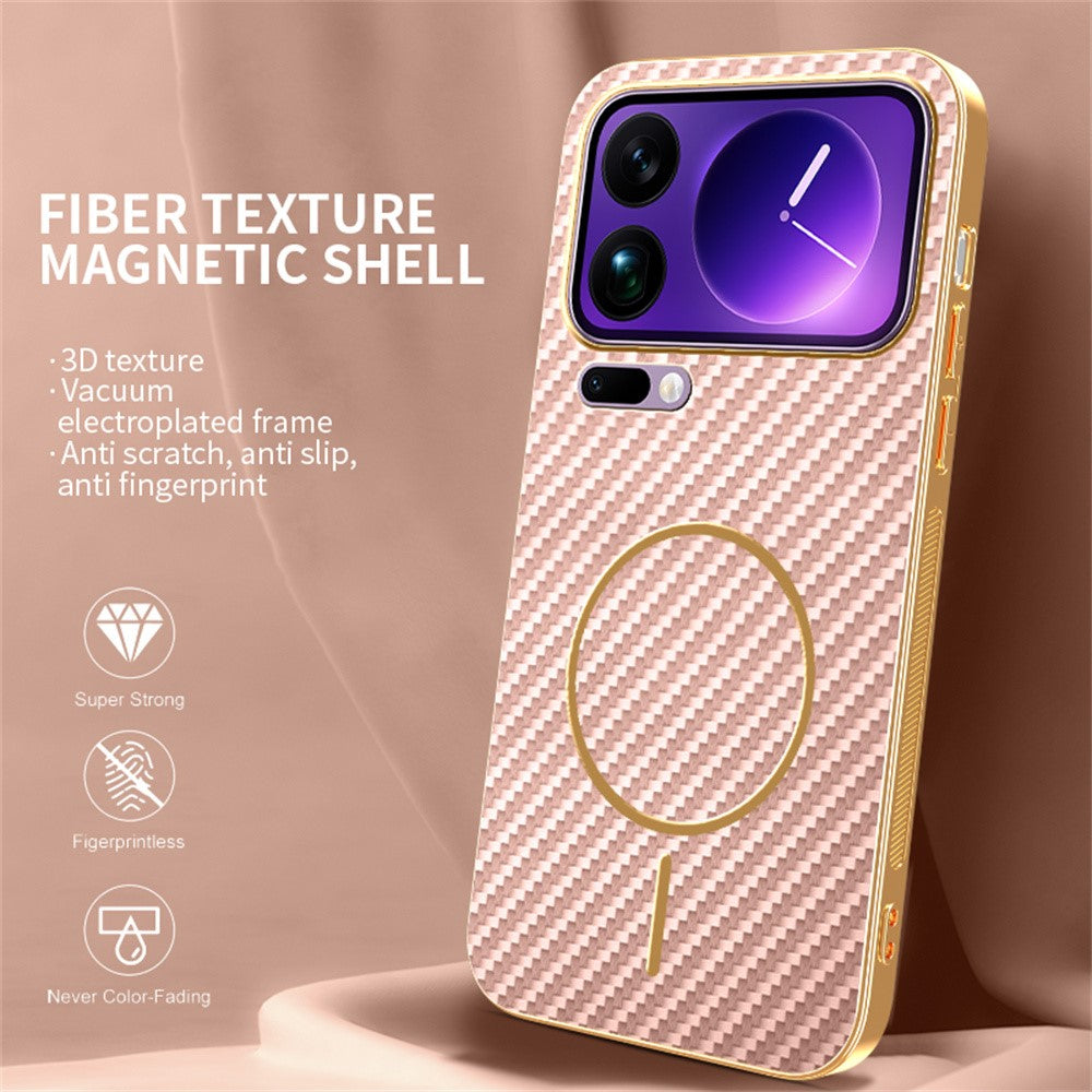 For Xiaomi 17 Pro Max Phone Case Carbon Fiber Textured Electroplated TPU Back Cover - Pink