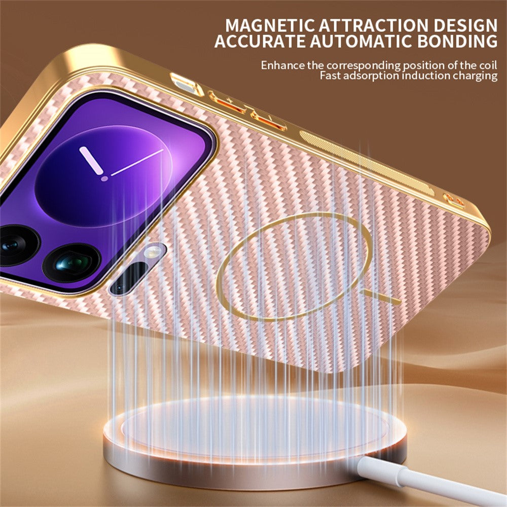 For Xiaomi 17 Pro Max Phone Case Carbon Fiber Textured Electroplated TPU Back Cover - Pink