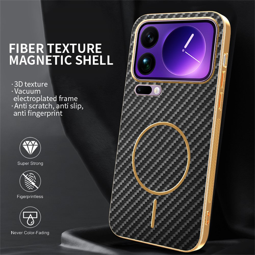 For Xiaomi 17 Pro Max Phone Case Carbon Fiber Textured Electroplated TPU Back Cover - Black