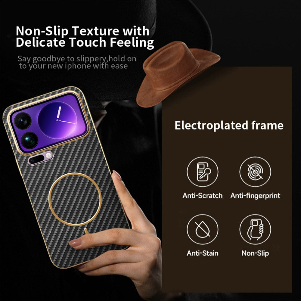 For Xiaomi 17 Pro Max Phone Case Carbon Fiber Textured Electroplated TPU Back Cover - Black