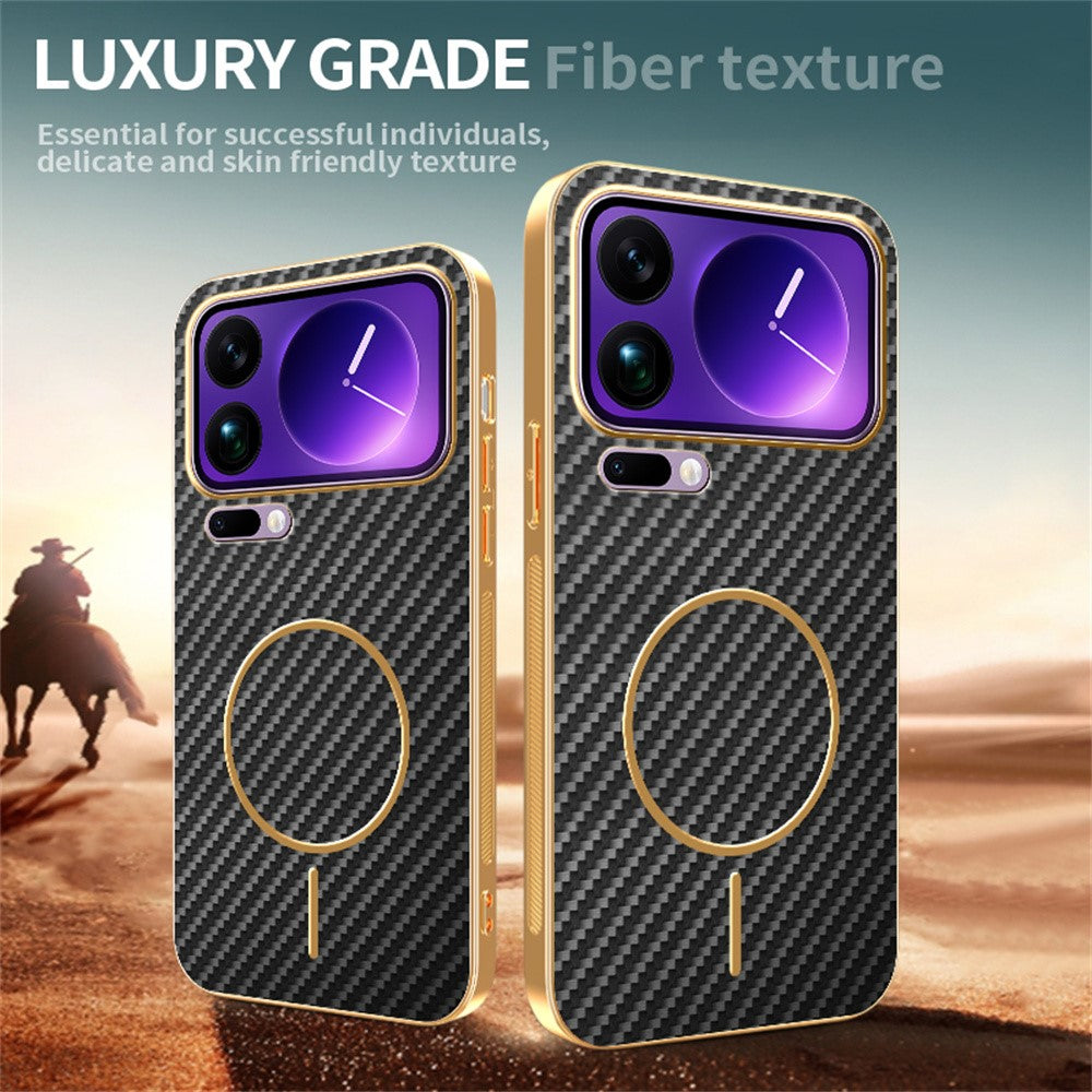 For Xiaomi 17 Pro Max Phone Case Carbon Fiber Textured Electroplated TPU Back Cover - Black