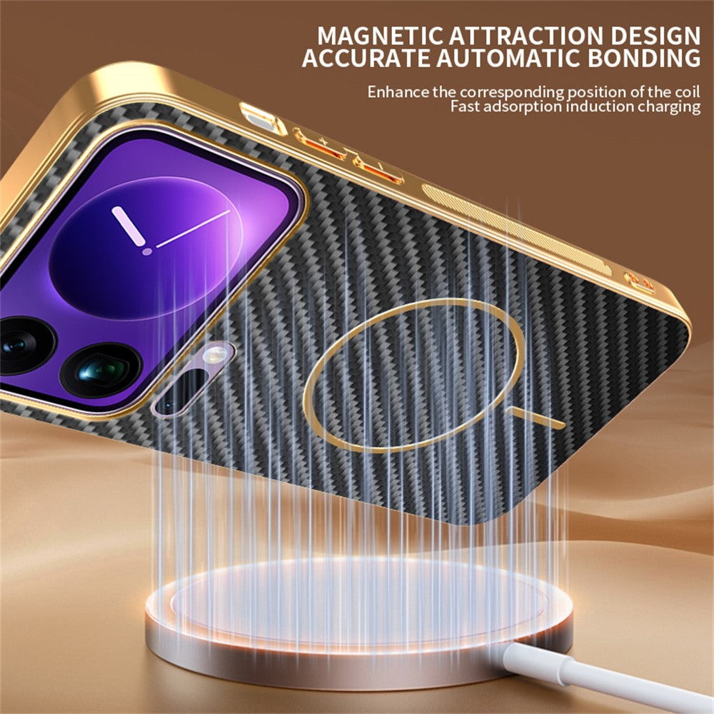 For Xiaomi 17 Pro Max Phone Case Carbon Fiber Textured Electroplated TPU Back Cover - Black