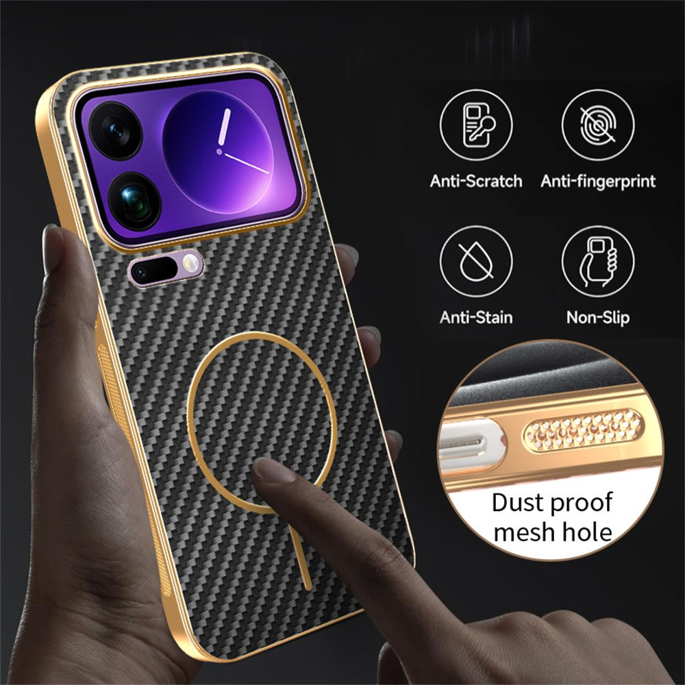 For Xiaomi 17 Pro Max Phone Case Carbon Fiber Textured Electroplated TPU Back Cover - Black