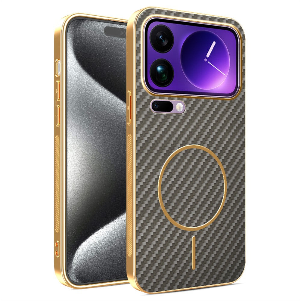 For Xiaomi 17 Pro Max Phone Case Carbon Fiber Textured Electroplated TPU Back Cover - Coffee