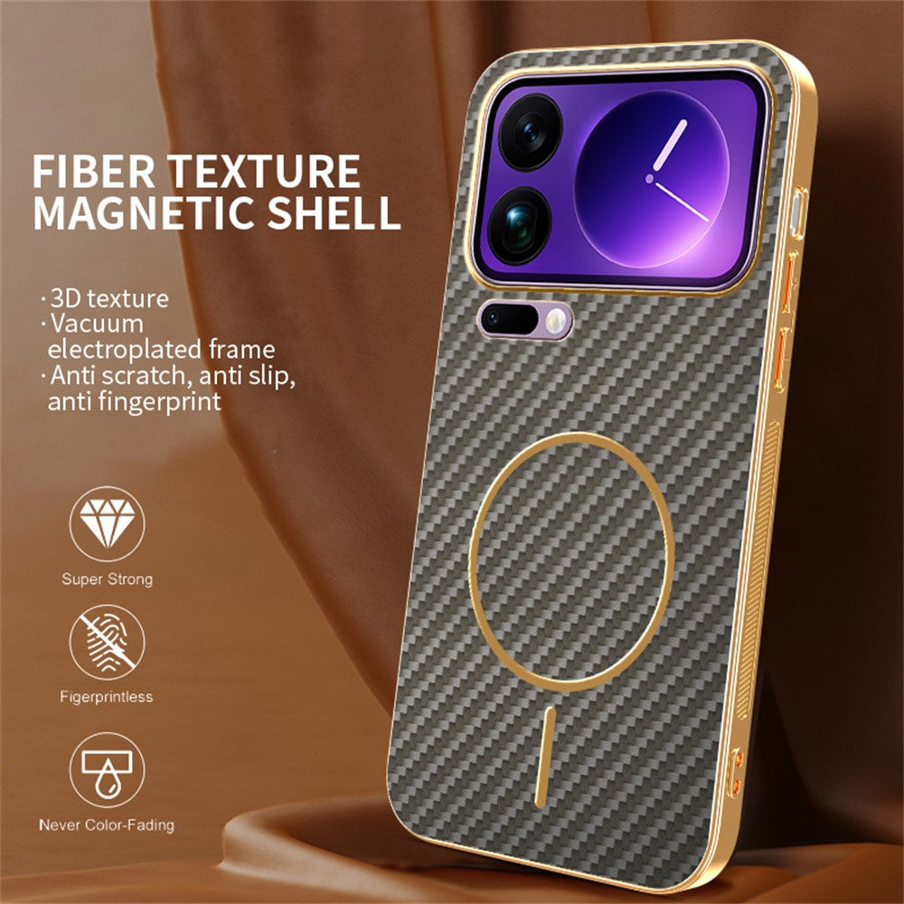 For Xiaomi 17 Pro Max Phone Case Carbon Fiber Textured Electroplated TPU Back Cover - Coffee