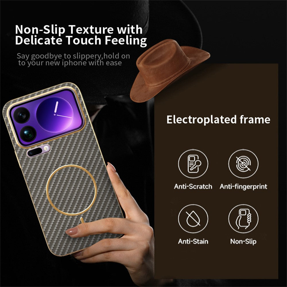 For Xiaomi 17 Pro Max Phone Case Carbon Fiber Textured Electroplated TPU Back Cover - Coffee