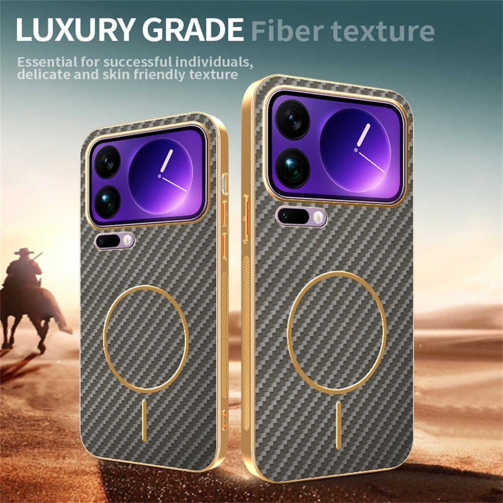 For Xiaomi 17 Pro Max Phone Case Carbon Fiber Textured Electroplated TPU Back Cover - Coffee