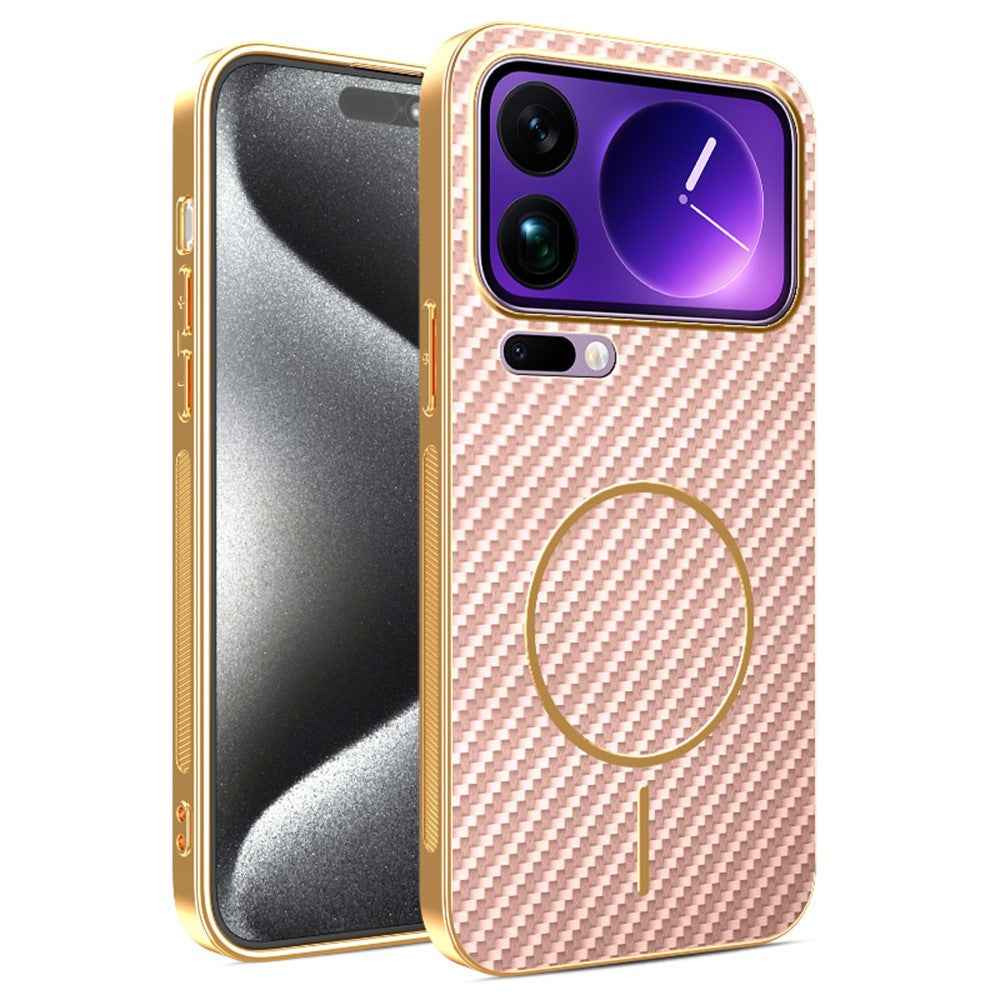 For Xiaomi 17 Pro Phone Case Carbon Fiber Textured Electroplated TPU Back Cover - Pink