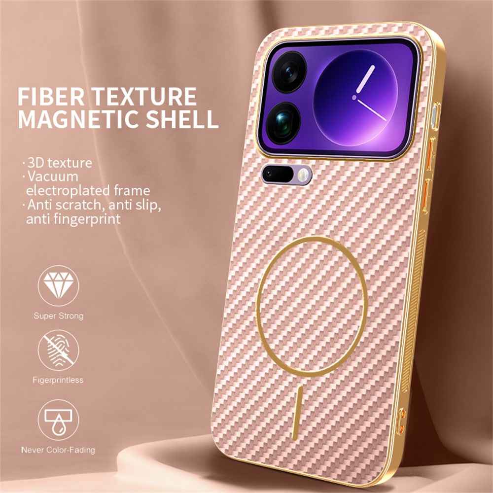 For Xiaomi 17 Pro Phone Case Carbon Fiber Textured Electroplated TPU Back Cover - Pink