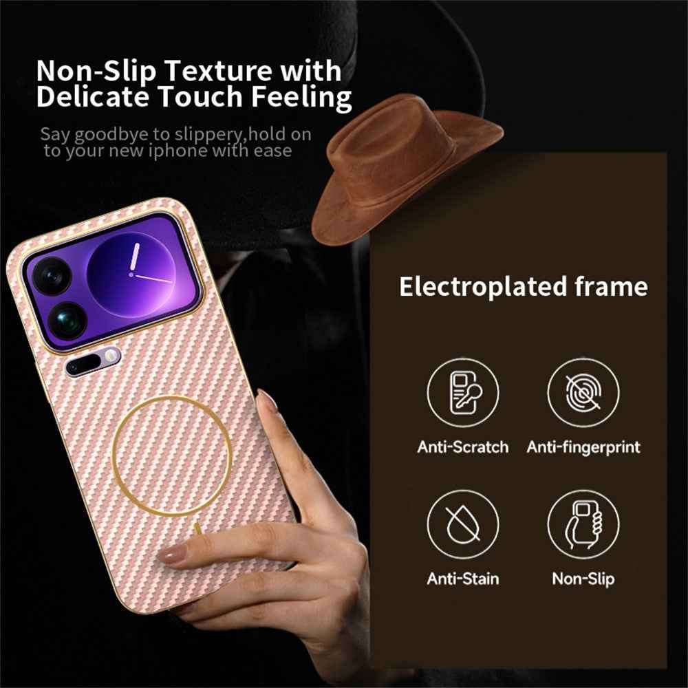 For Xiaomi 17 Pro Phone Case Carbon Fiber Textured Electroplated TPU Back Cover - Pink