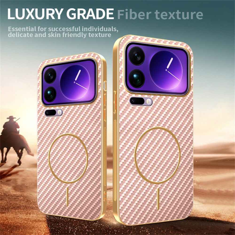 For Xiaomi 17 Pro Phone Case Carbon Fiber Textured Electroplated TPU Back Cover - Pink