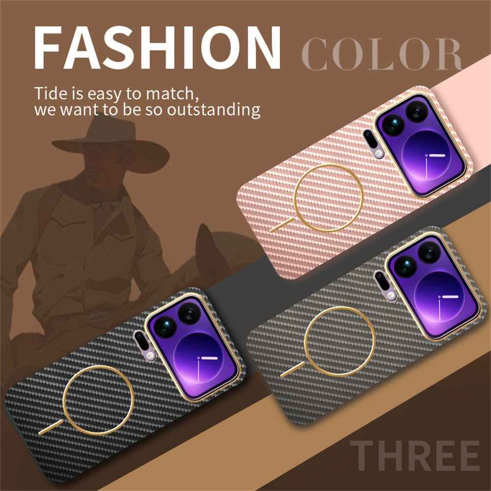 For Xiaomi 17 Pro Phone Case Carbon Fiber Textured Electroplated TPU Back Cover - Pink