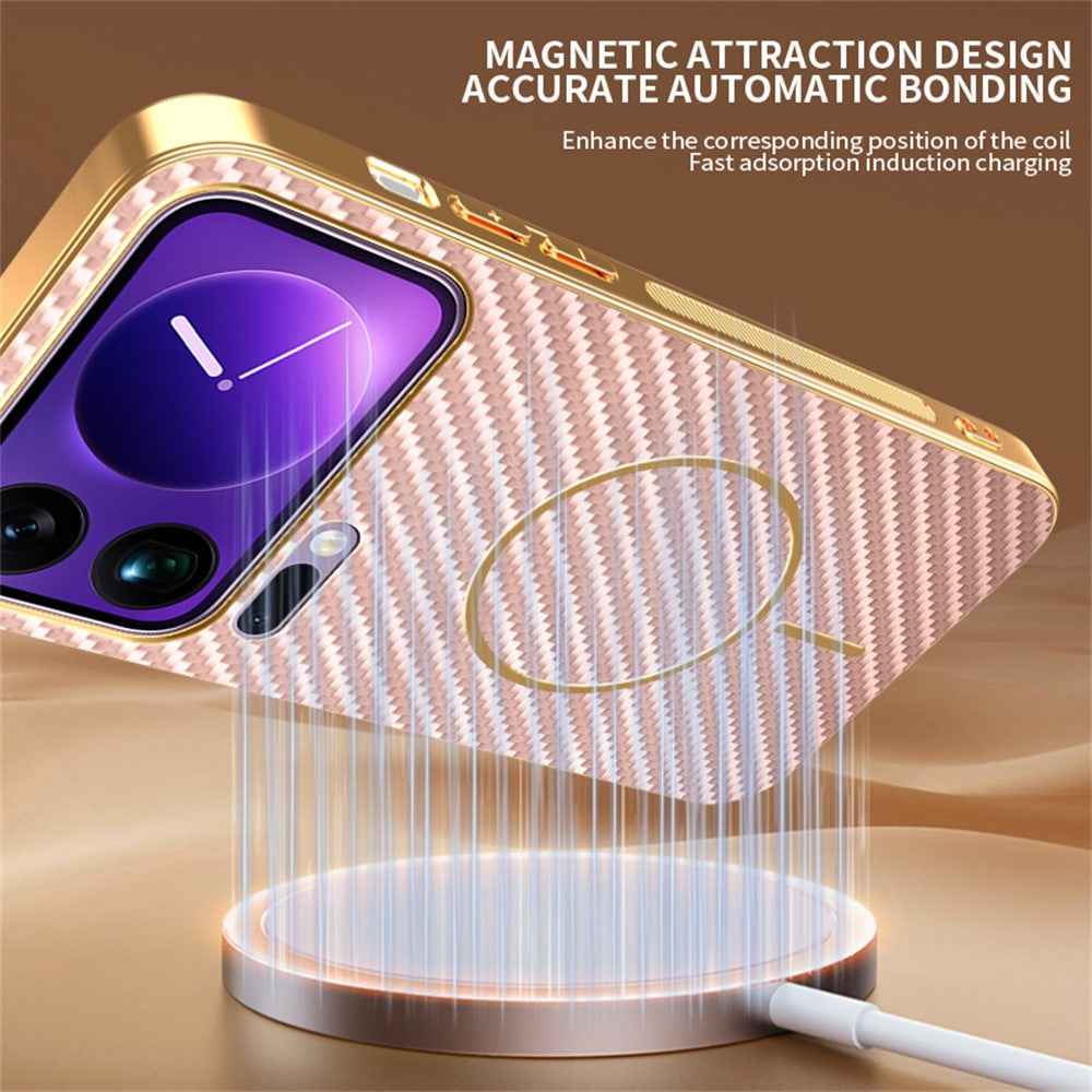 For Xiaomi 17 Pro Phone Case Carbon Fiber Textured Electroplated TPU Back Cover - Pink