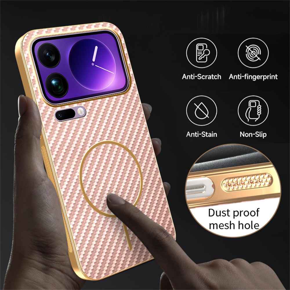 For Xiaomi 17 Pro Phone Case Carbon Fiber Textured Electroplated TPU Back Cover - Pink