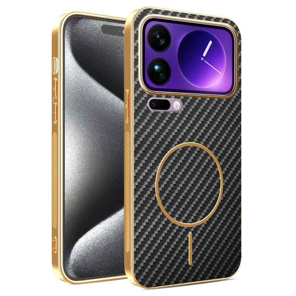For Xiaomi 17 Pro Phone Case Carbon Fiber Textured Electroplated TPU Back Cover - Black