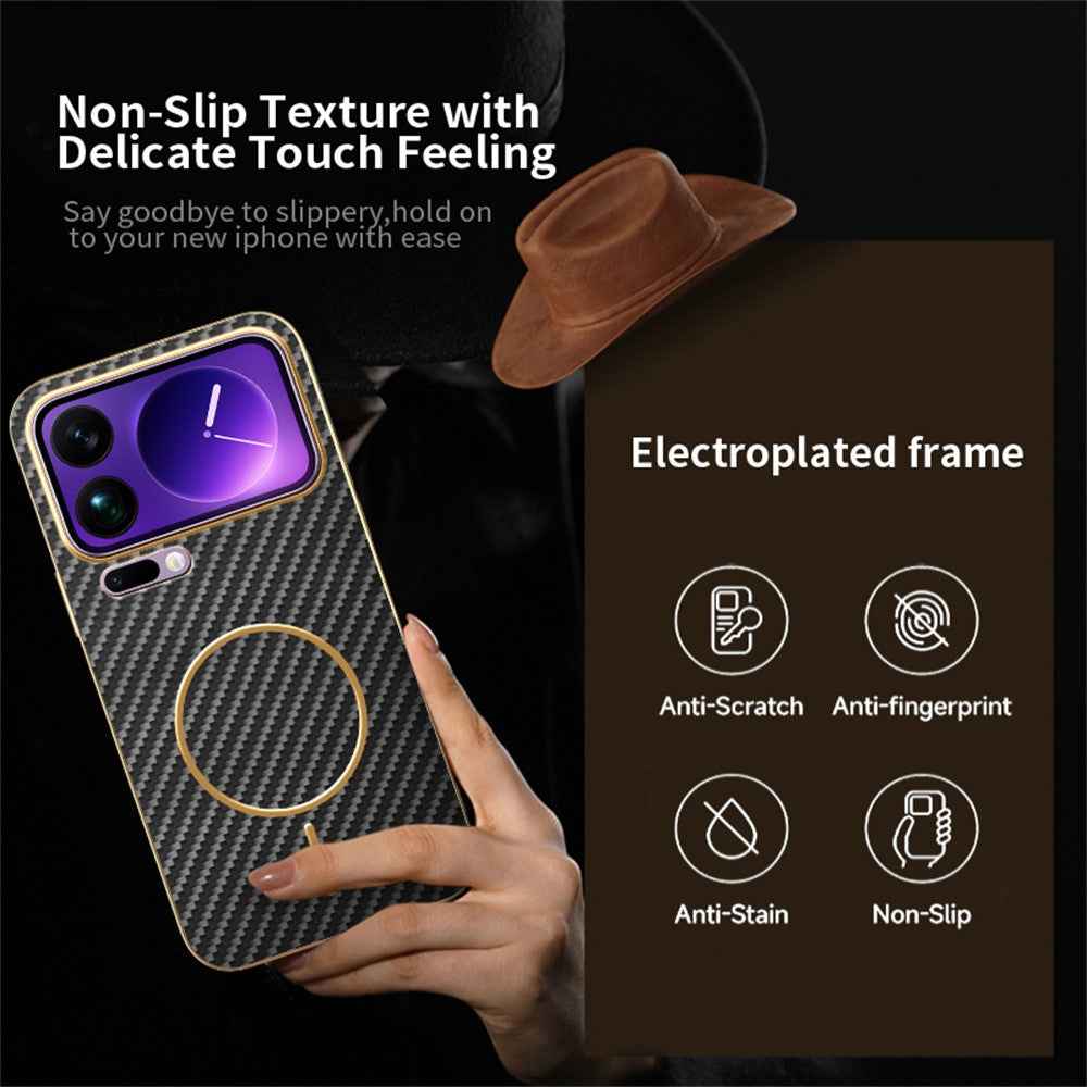 For Xiaomi 17 Pro Phone Case Carbon Fiber Textured Electroplated TPU Back Cover - Black