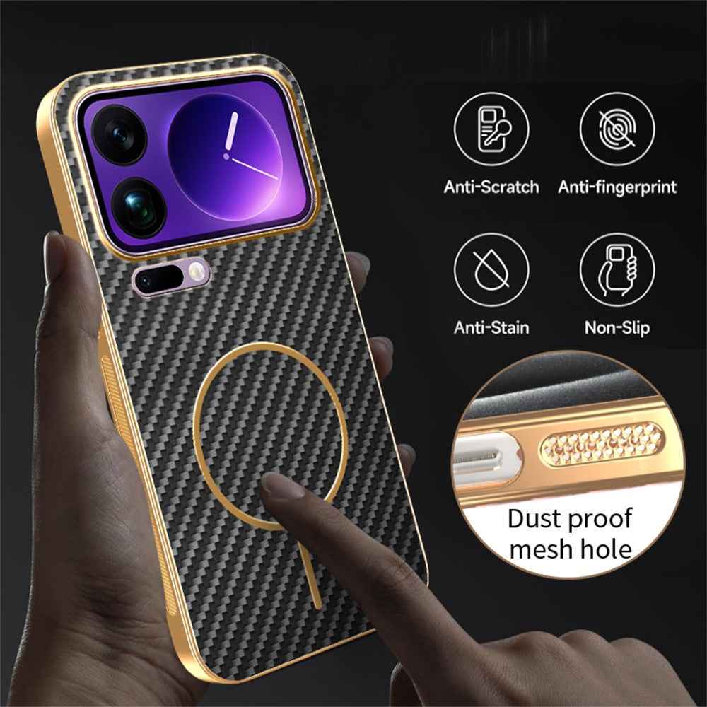 For Xiaomi 17 Pro Phone Case Carbon Fiber Textured Electroplated TPU Back Cover - Black