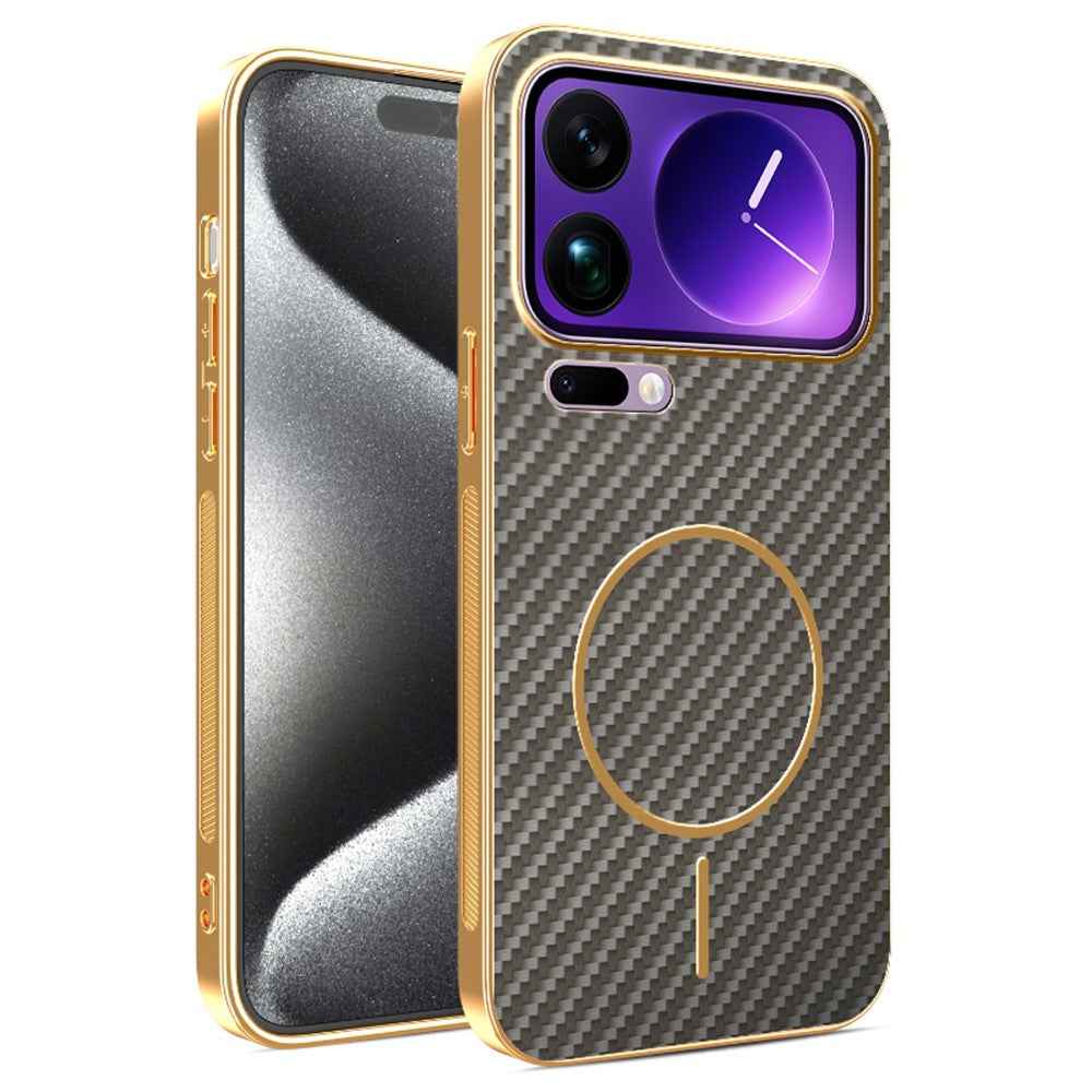 For Xiaomi 17 Pro Phone Case Carbon Fiber Textured Electroplated TPU Back Cover - Coffee