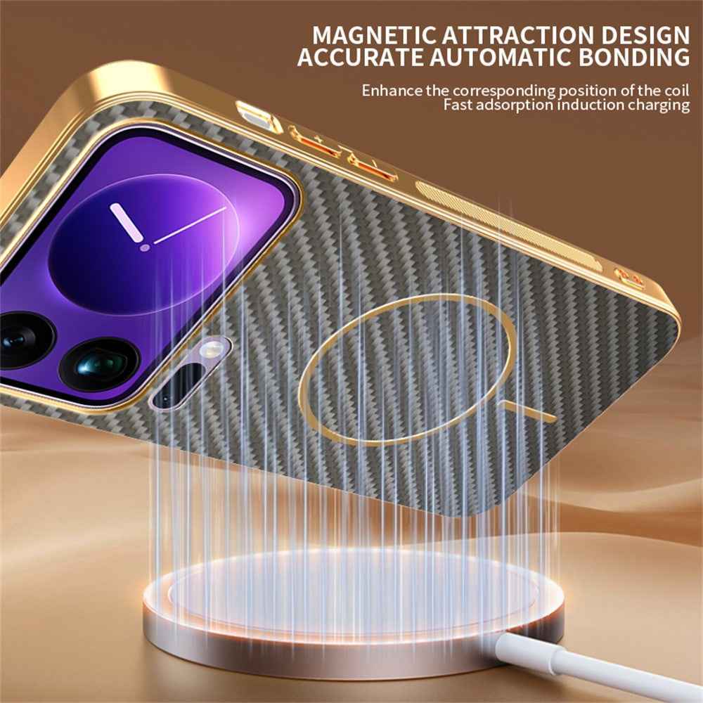 For Xiaomi 17 Pro Phone Case Carbon Fiber Textured Electroplated TPU Back Cover - Coffee
