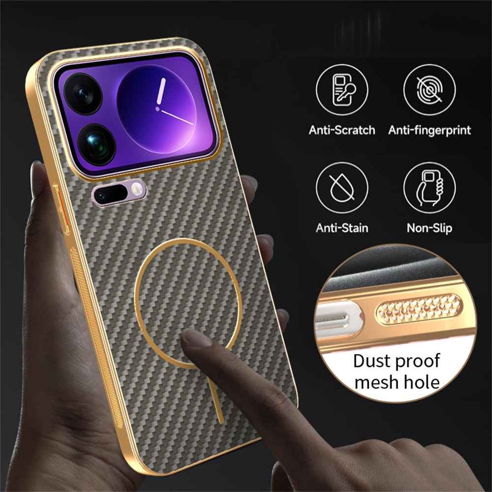 For Xiaomi 17 Pro Phone Case Carbon Fiber Textured Electroplated TPU Back Cover - Coffee