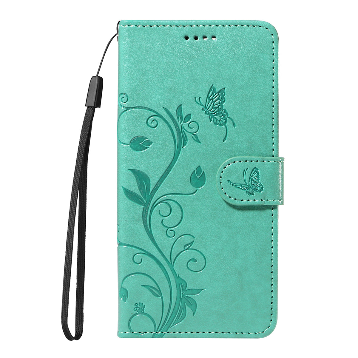 For-Samsung-Galaxy-S26-/-S26-Pro-PU-Leather-Cases-Flower-Pattern-Wallet-Stand-Phone-Cover-with-Strap-Green