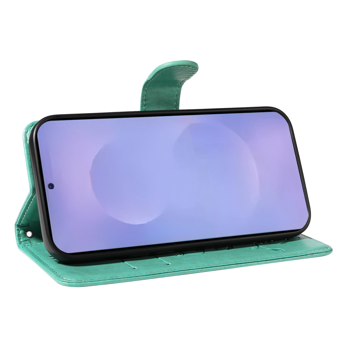 For-Samsung-Galaxy-S26-/-S26-Pro-PU-Leather-Cases-Flower-Pattern-Wallet-Stand-Phone-Cover-with-Strap-Green