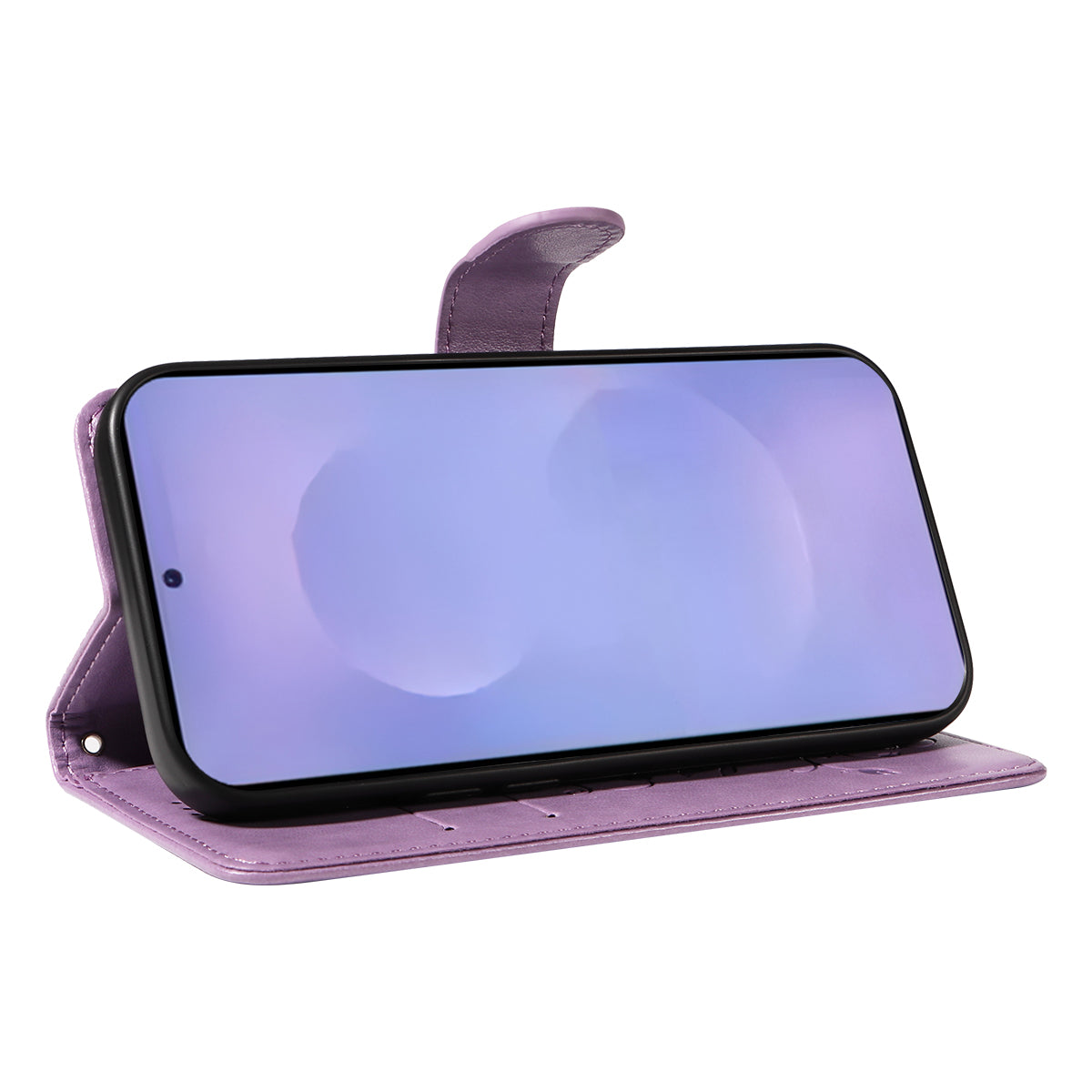 For-Samsung-Galaxy-S26-/-S26-Pro-PU-Leather-Cases-Flower-Pattern-Wallet-Stand-Phone-Cover-with-Strap-Light-Purple