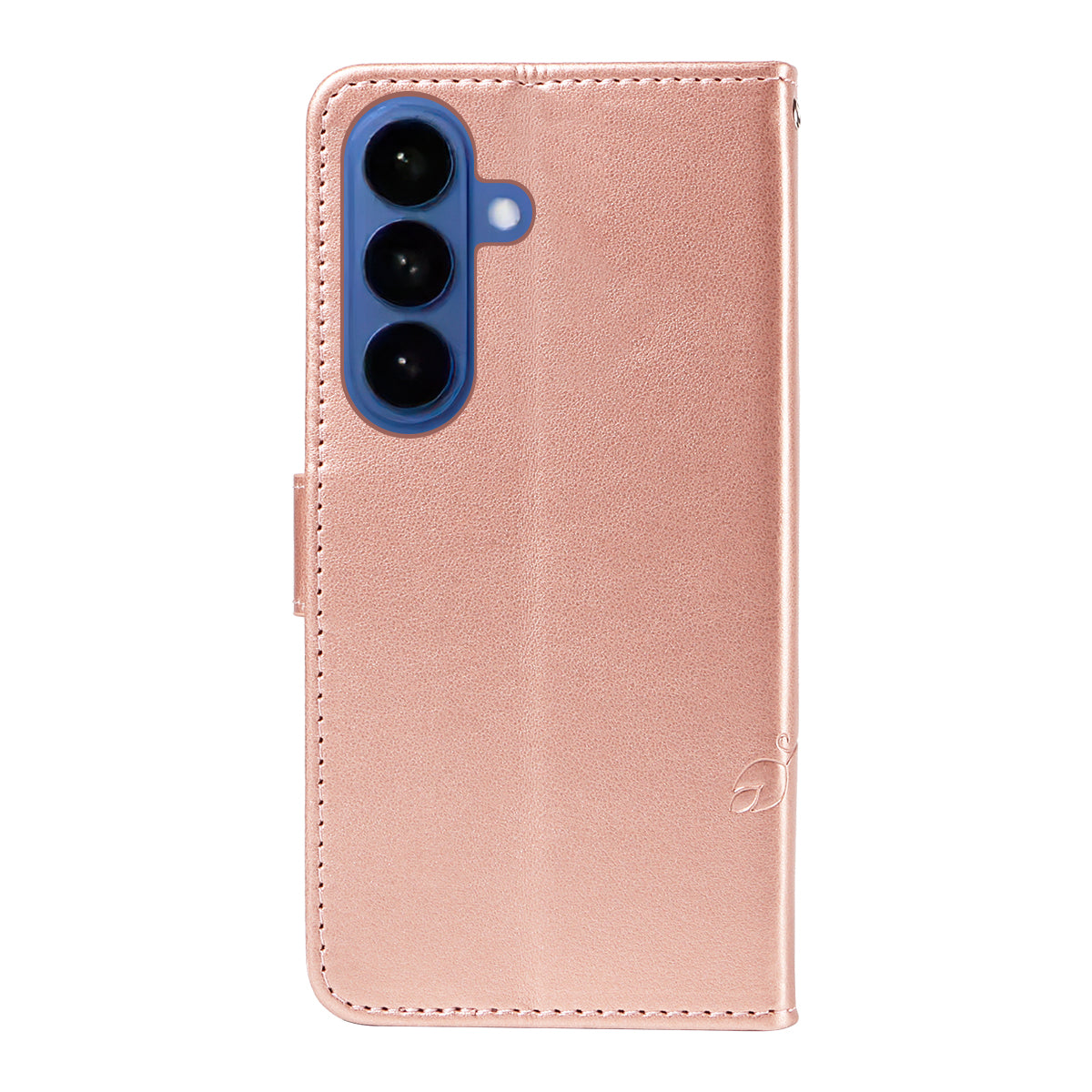 For-Samsung-Galaxy-S26-/-S26-Pro-PU-Leather-Cases-Flower-Pattern-Wallet-Stand-Phone-Cover-with-Strap-Rose-Gold