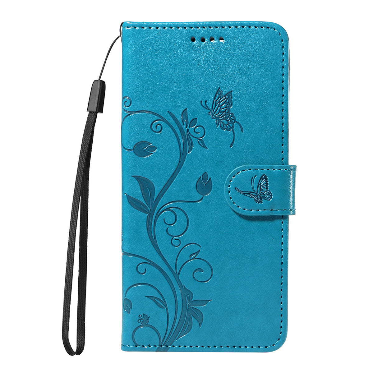For-Samsung-Galaxy-S26-Ultra-PU-Leather-Cases-Flower-Pattern-Wallet-Stand-Phone-Cover-with-Strap-Blue
