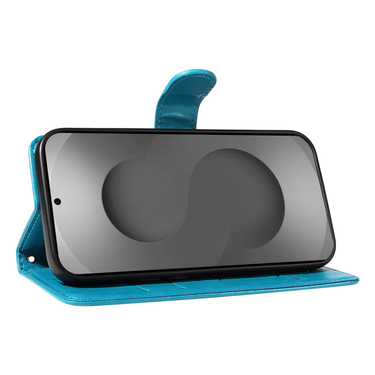 For-Samsung-Galaxy-S26-Ultra-PU-Leather-Cases-Flower-Pattern-Wallet-Stand-Phone-Cover-with-Strap-Blue