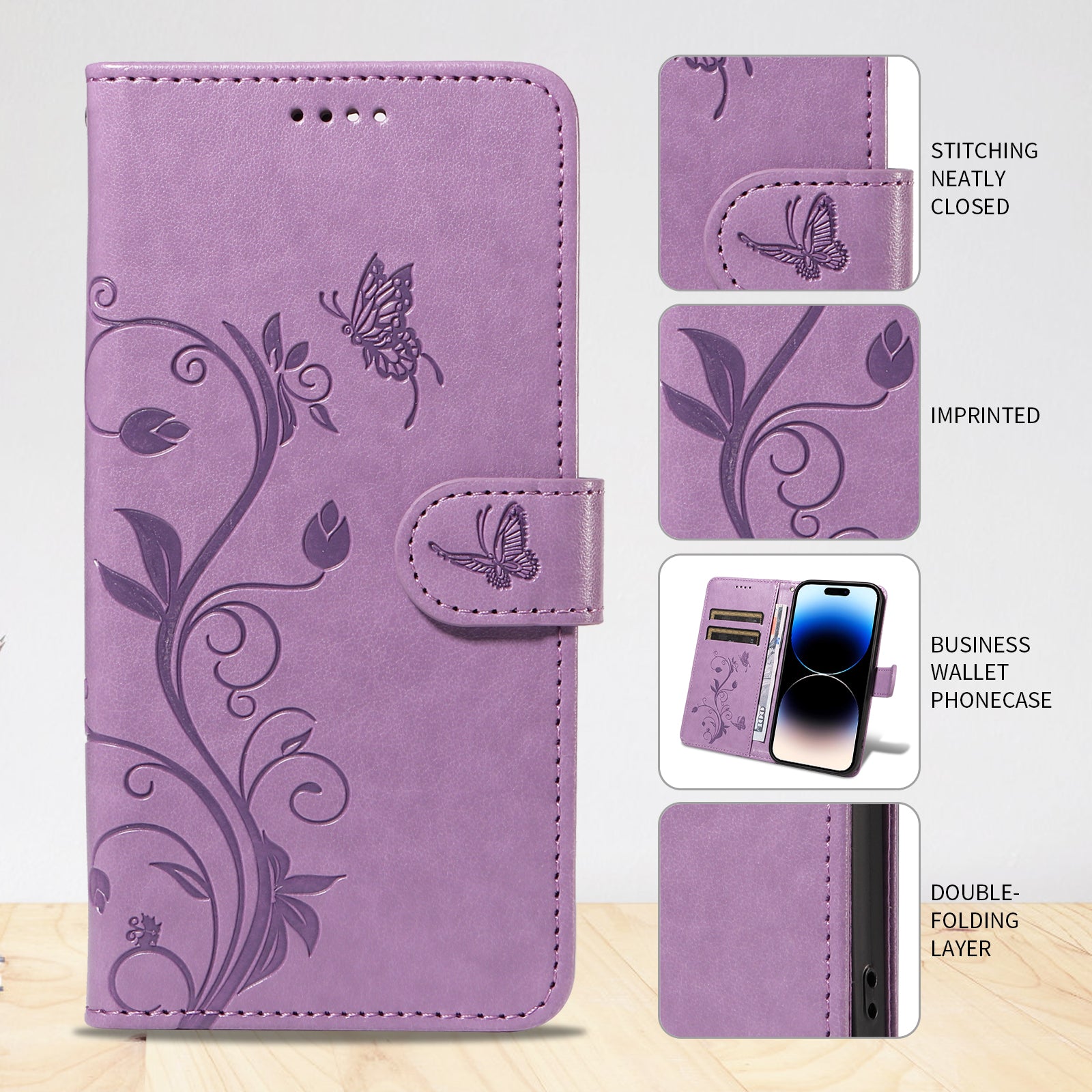 For-Samsung-Galaxy-S26-Ultra-PU-Leather-Cases-Flower-Pattern-Wallet-Stand-Phone-Cover-with-Strap-Light-Purple