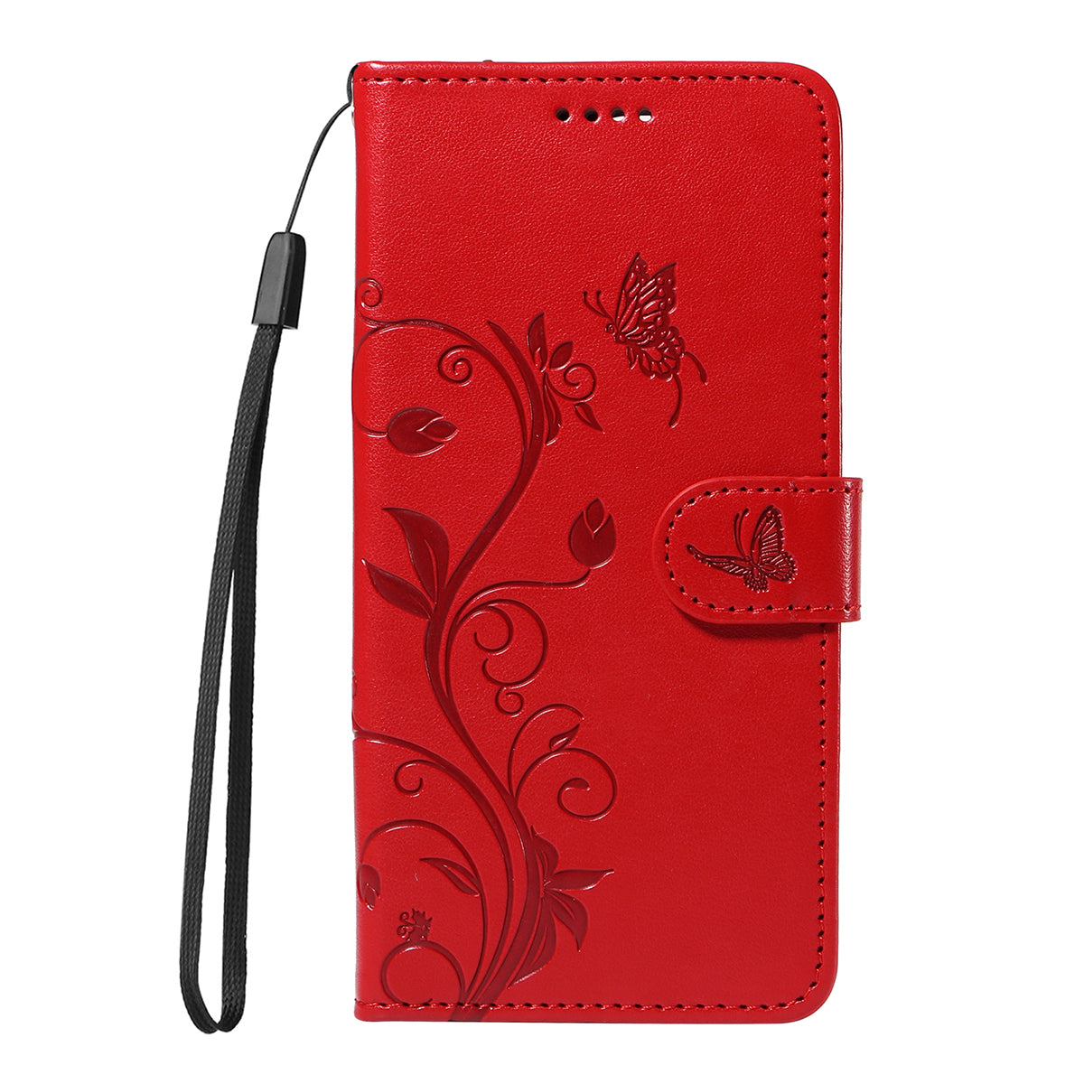 For-Samsung-Galaxy-S26-Ultra-PU-Leather-Cases-Flower-Pattern-Wallet-Stand-Phone-Cover-with-Strap-Red