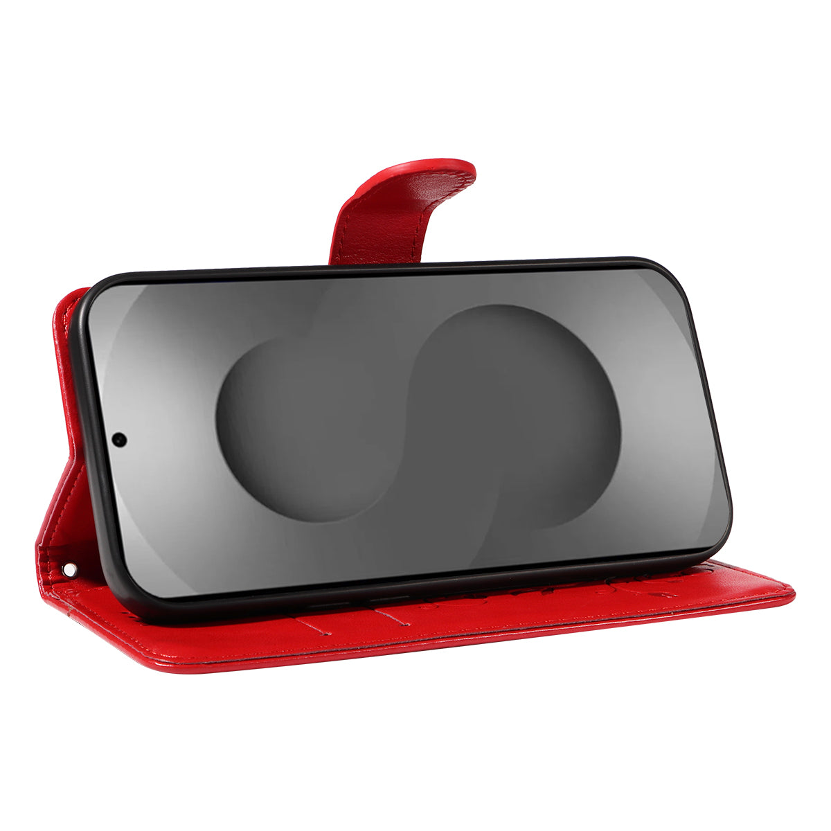 For-Samsung-Galaxy-S26-Ultra-PU-Leather-Cases-Flower-Pattern-Wallet-Stand-Phone-Cover-with-Strap-Red