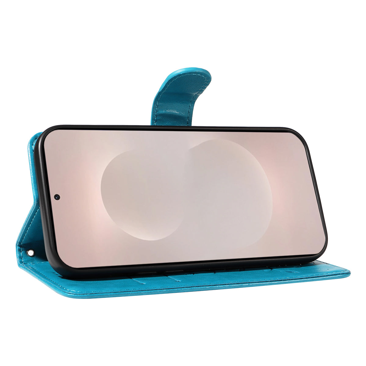 For-Samsung-Galaxy-S26-Edge-PU-Leather-Cases-Flower-Pattern-Wallet-Stand-Phone-Cover-with-Strap-Blue