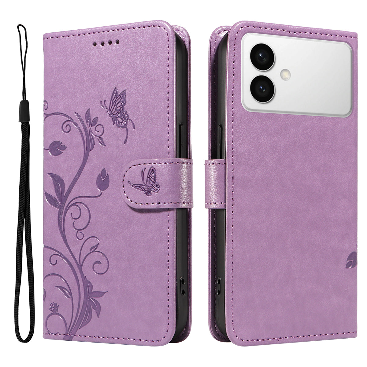 For-Samsung-Galaxy-S26-Edge-PU-Leather-Cases-Flower-Pattern-Wallet-Stand-Phone-Cover-with-Strap-Light-Purple
