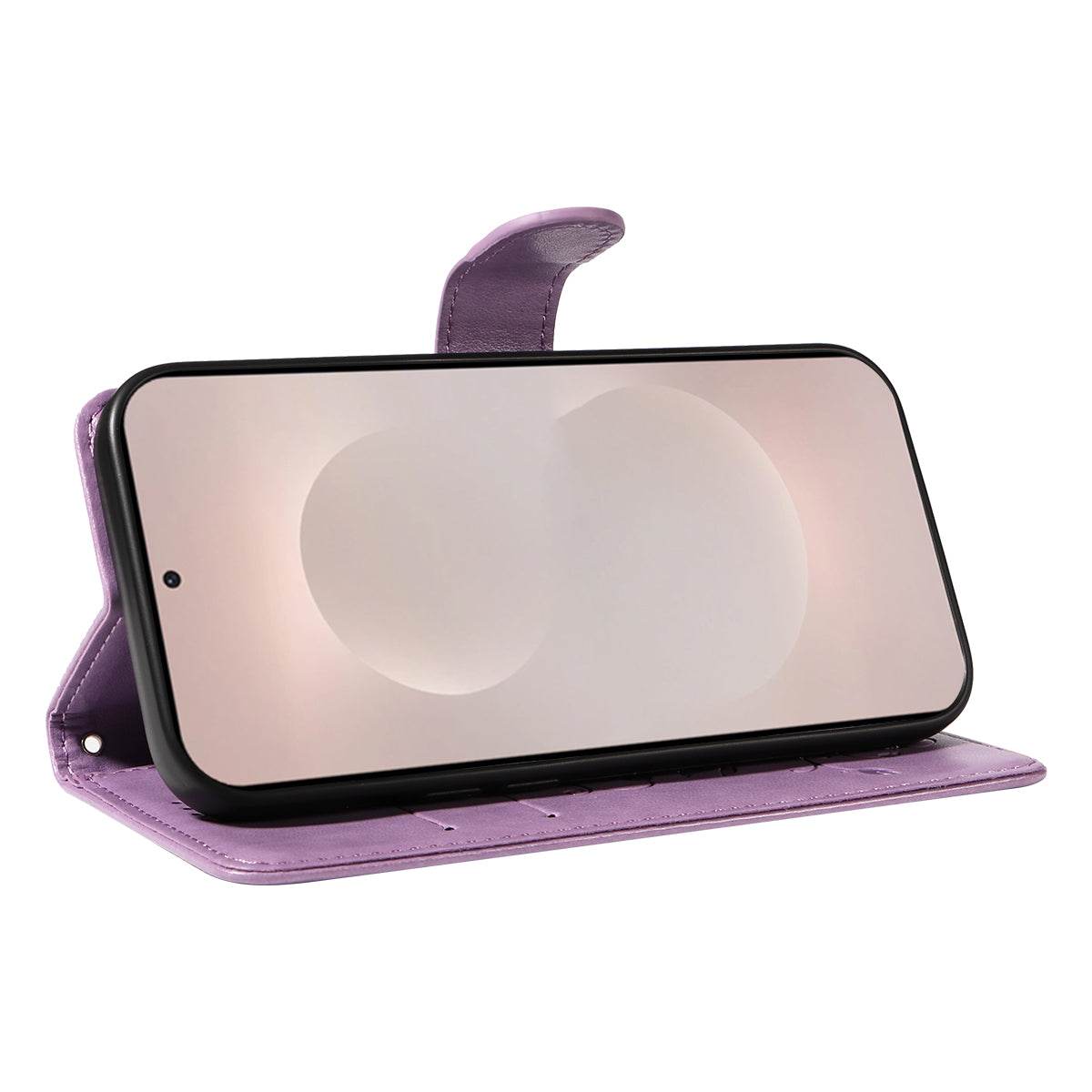 For-Samsung-Galaxy-S26-Edge-PU-Leather-Cases-Flower-Pattern-Wallet-Stand-Phone-Cover-with-Strap-Light-Purple