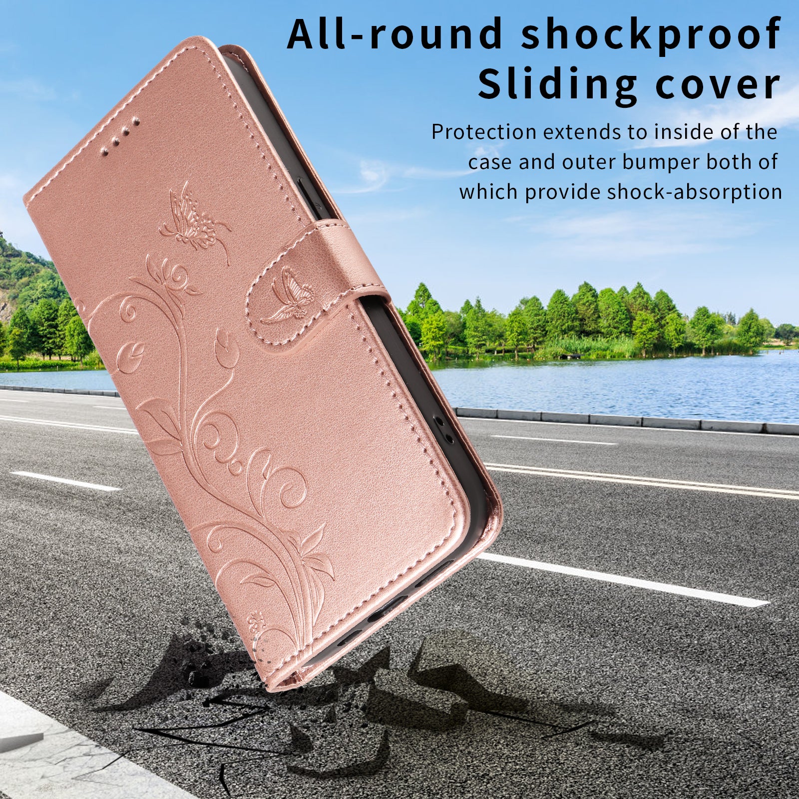 For-Samsung-Galaxy-S26-Edge-PU-Leather-Cases-Flower-Pattern-Wallet-Stand-Phone-Cover-with-Strap-Rose-Gold