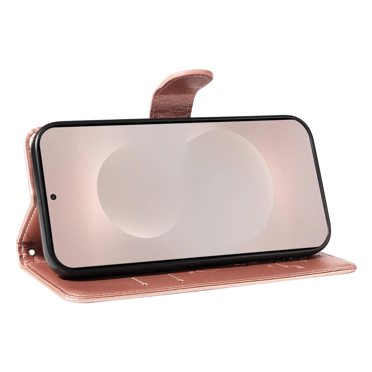 For-Samsung-Galaxy-S26-Edge-PU-Leather-Cases-Flower-Pattern-Wallet-Stand-Phone-Cover-with-Strap-Rose-Gold