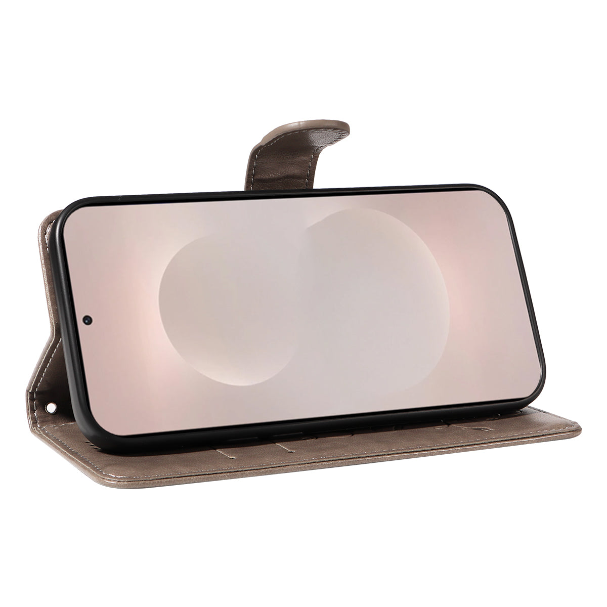 For-Samsung-Galaxy-S26-Edge-PU-Leather-Cases-Flower-Pattern-Wallet-Stand-Phone-Cover-with-Strap-Grey