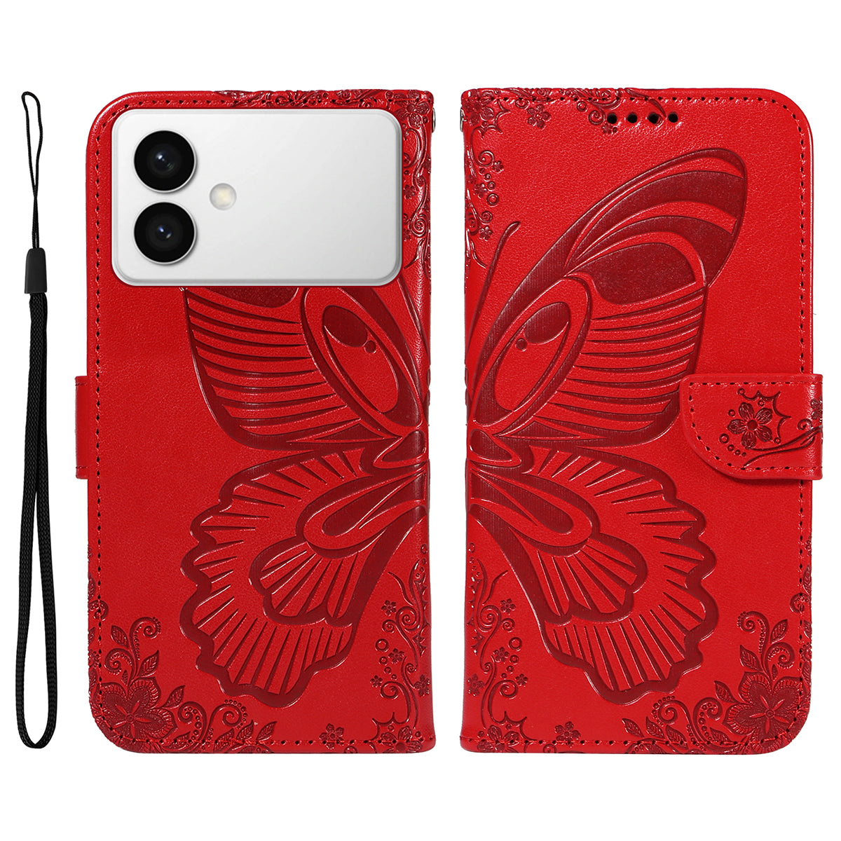 For-Samsung-Galaxy-S26-Edge-Case-Butterfly-Pattern-PU-Leather-Folio-Flip-Phone-Cover-Red