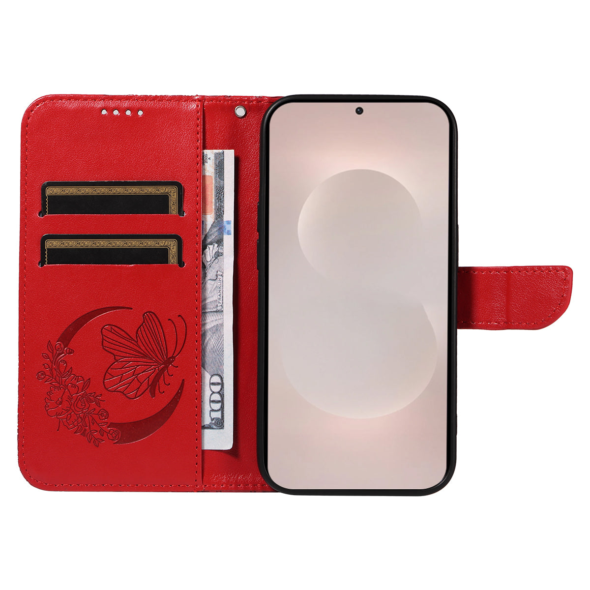 For-Samsung-Galaxy-S26-Edge-Case-Butterfly-Pattern-PU-Leather-Folio-Flip-Phone-Cover-Red