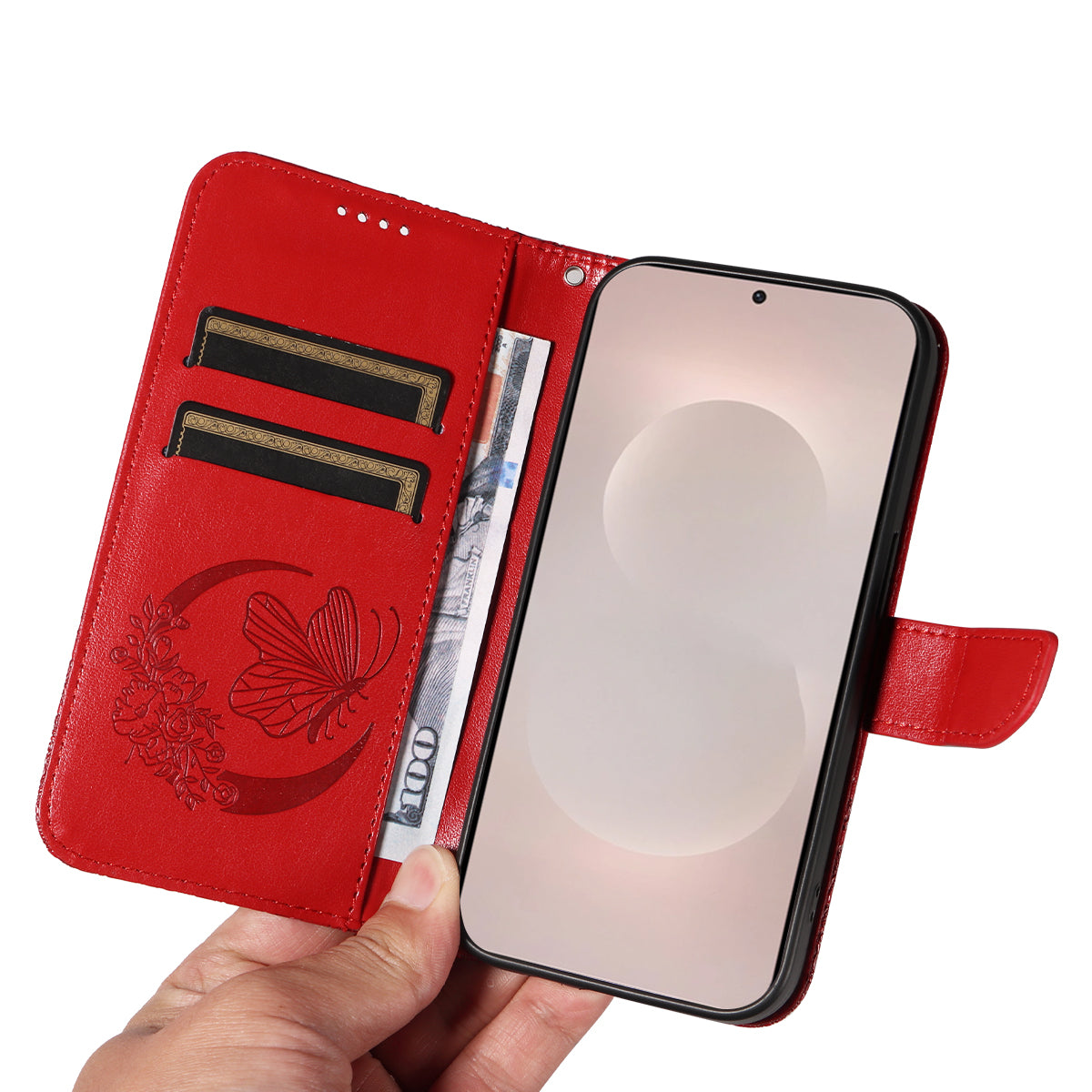 For-Samsung-Galaxy-S26-Edge-Case-Butterfly-Pattern-PU-Leather-Folio-Flip-Phone-Cover-Red