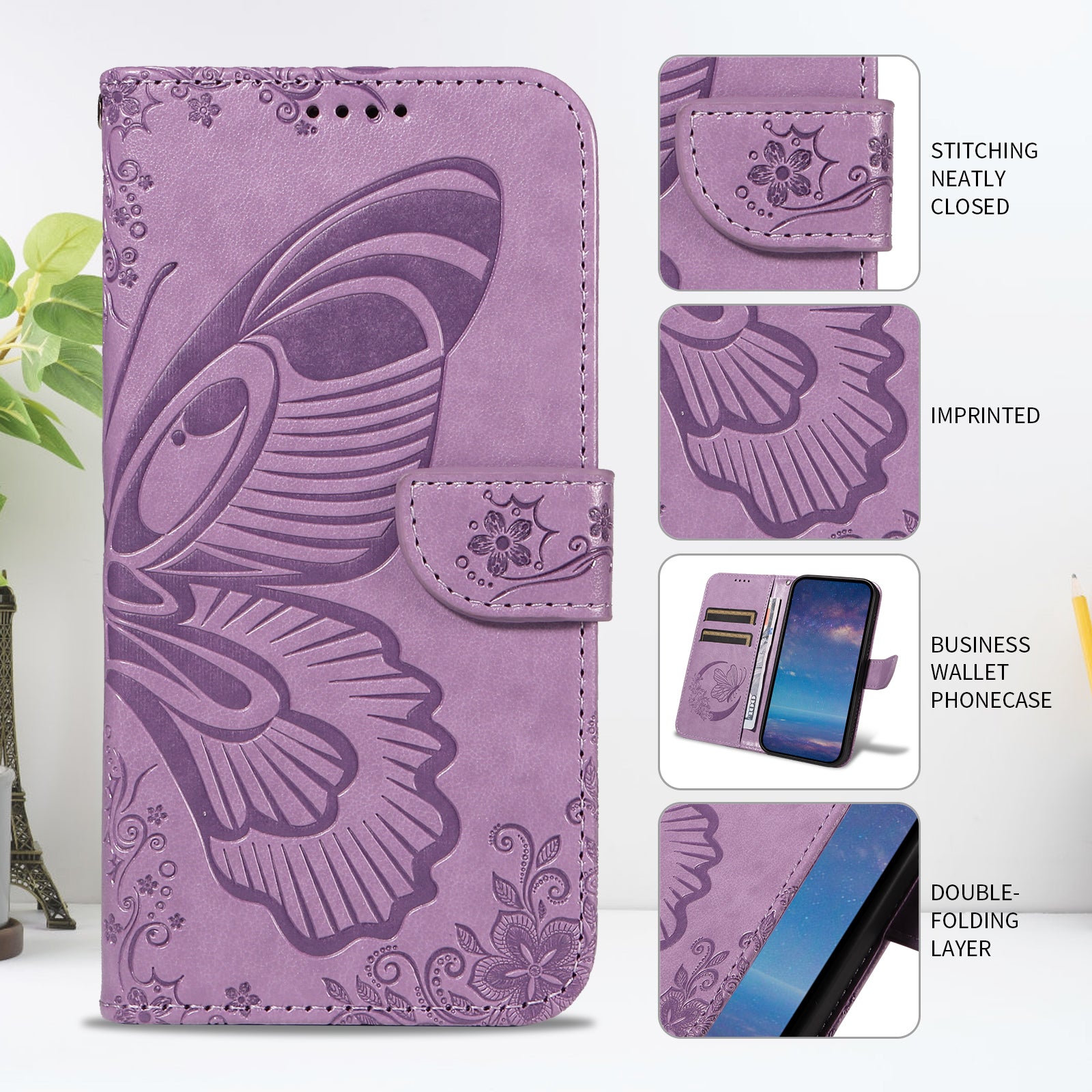 For-Samsung-Galaxy-S26-Edge-Case-Butterfly-Pattern-PU-Leather-Folio-Flip-Phone-Cover-Light-Purple