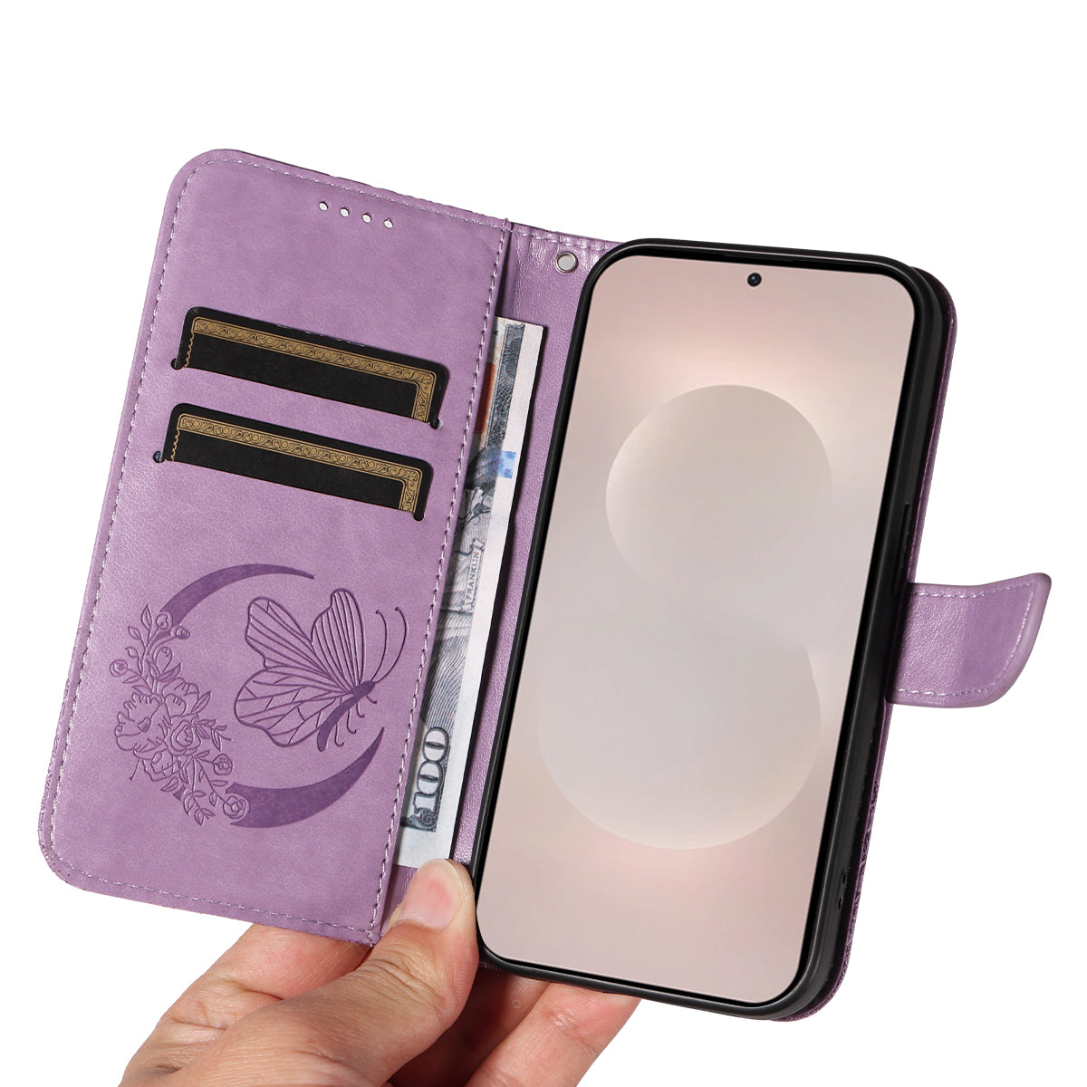 For-Samsung-Galaxy-S26-Edge-Case-Butterfly-Pattern-PU-Leather-Folio-Flip-Phone-Cover-Light-Purple